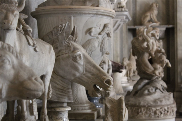 Some of the statues in the animal room.